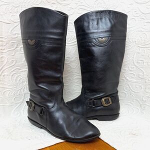 Vintage Nicole Paige Black Leather Riding Boots 7.5 M Brass Buckle Equestrian